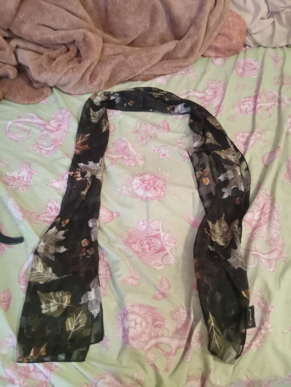 Women's Sheer Polyester Fall Leaf Acorn Pattern Scarf